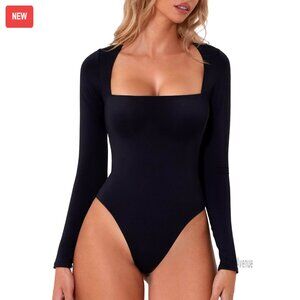 Long Sleeve Square Neck Bodysuit Double Lined Shirt Tops Women's